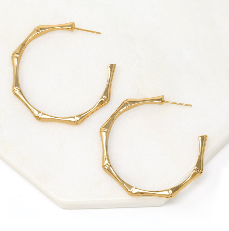 bamboo-inspired hoop earrings in gold.