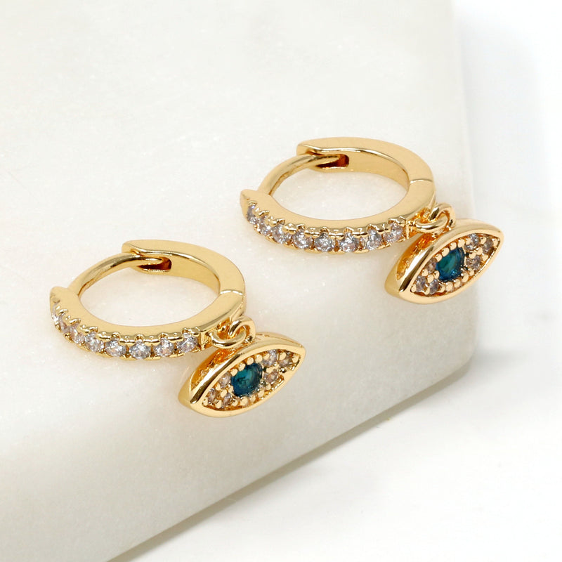 A pair of evil eye drop and dangle earrings in gold filled.