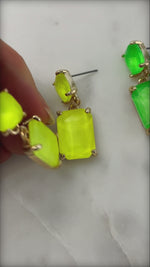 Neon Rectangle Glass Stone Drop Earrings