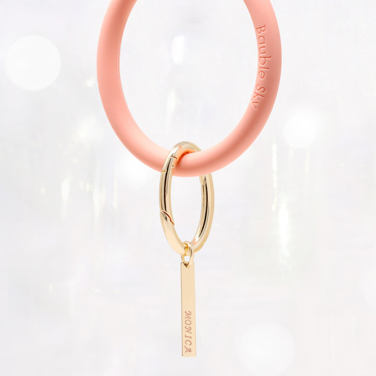 Personalized Silicone Key Ring Bracelet with Bar charm - Bauble Sky
