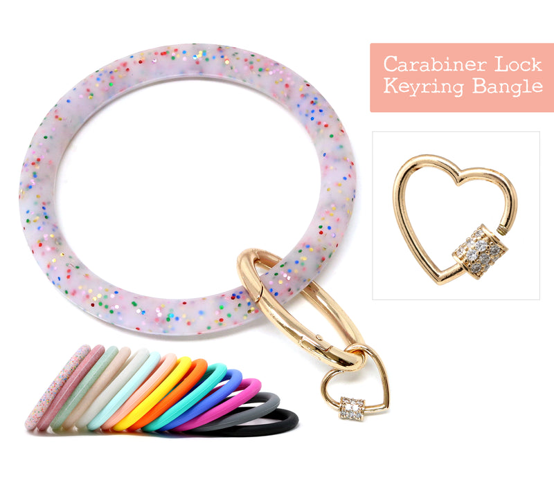 Silicone Keyring Bracelet with Heart Carabiner Lock - Bauble Sky