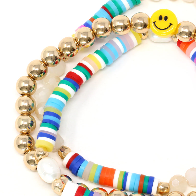 Smiley Face Stackable Set of 3 Bracelets