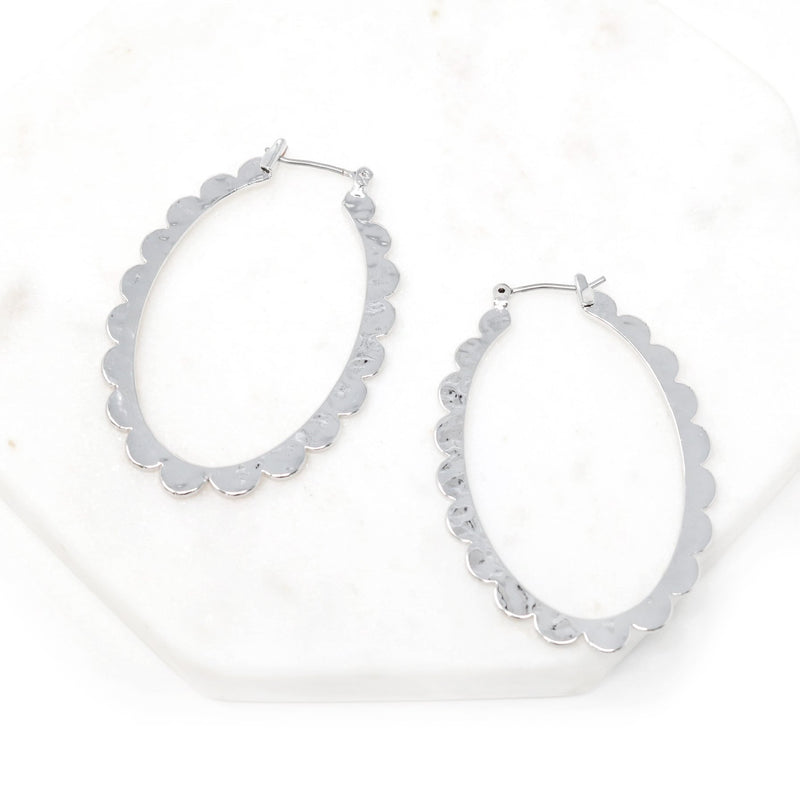 Hammered Metal Oval Hoop Earring - Bauble Sky