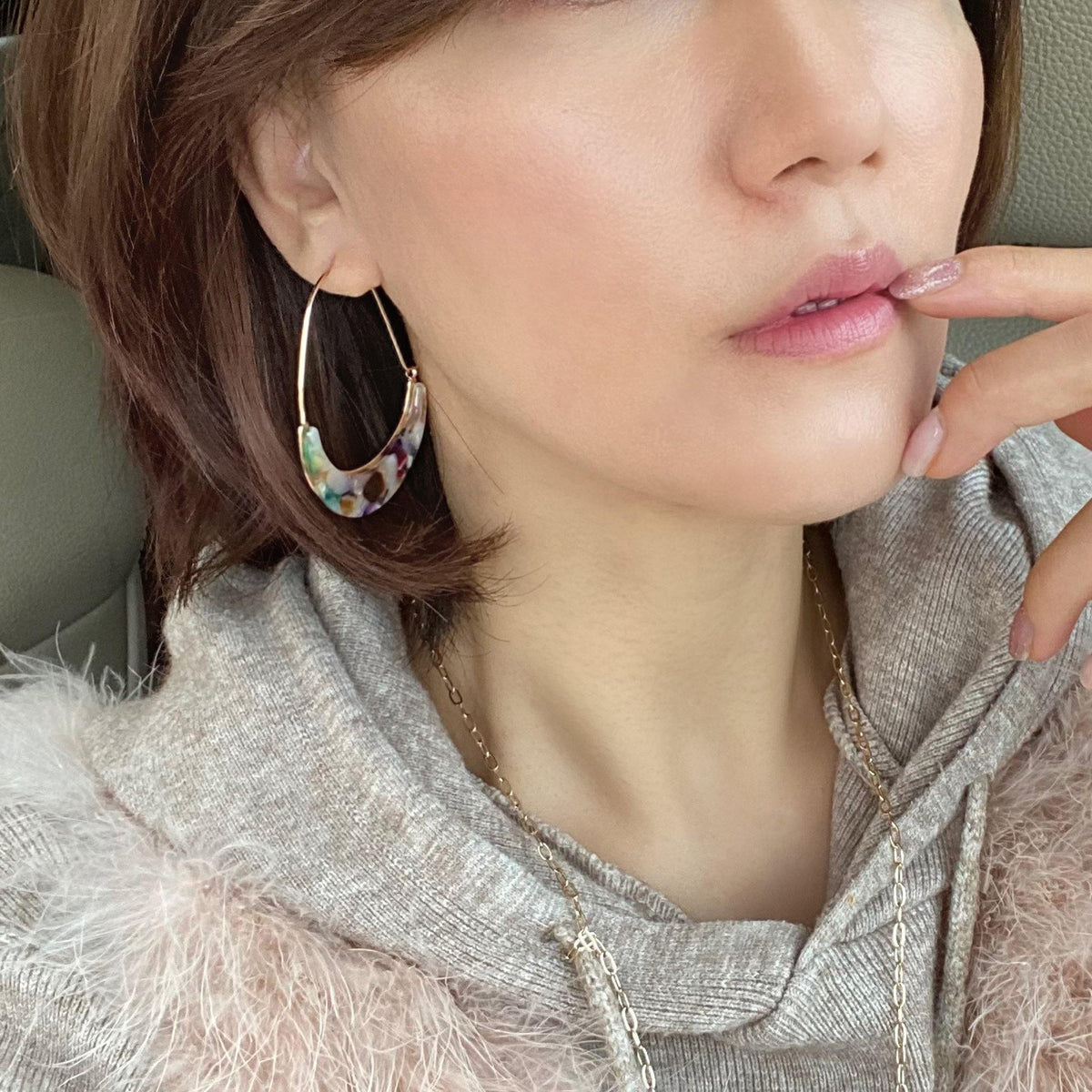 Crescent Resin Hoop Earring - Bauble Sky