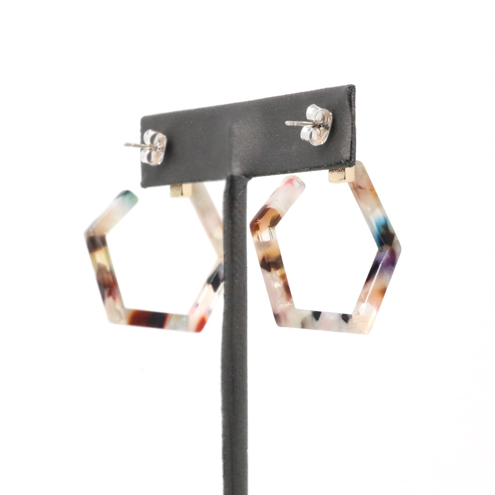 Hexagon Resin Hoop Earring - Bauble Sky