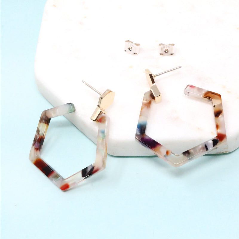 Hexagon Resin Hoop Earring - Bauble Sky