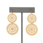 A pair of classic lightweight filigree circle drop and dangle earrings in gold.