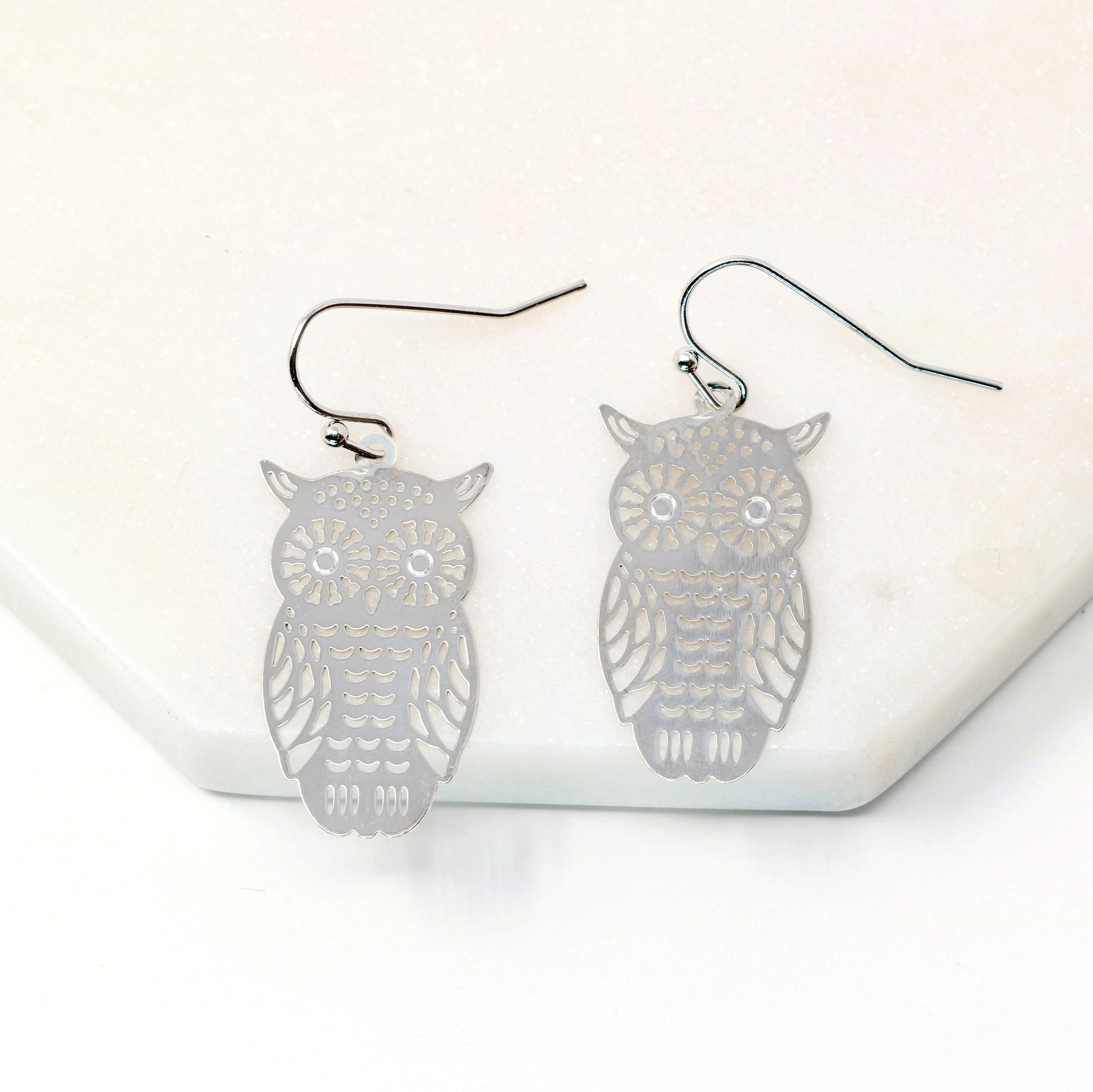Lightweight Small Filigree Owl Earrings