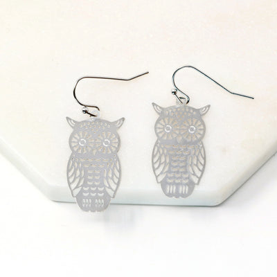 Lightweight Small Filigree Owl Earrings