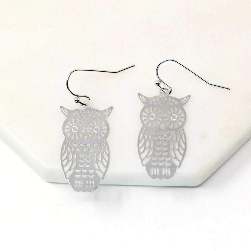 Lightweight Small Filigree Owl Earrings