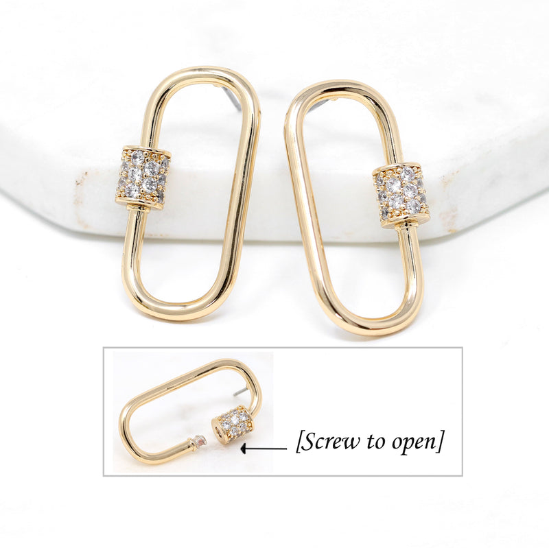 Pave Carabiner Lock Stud Earring - Bauble Sky