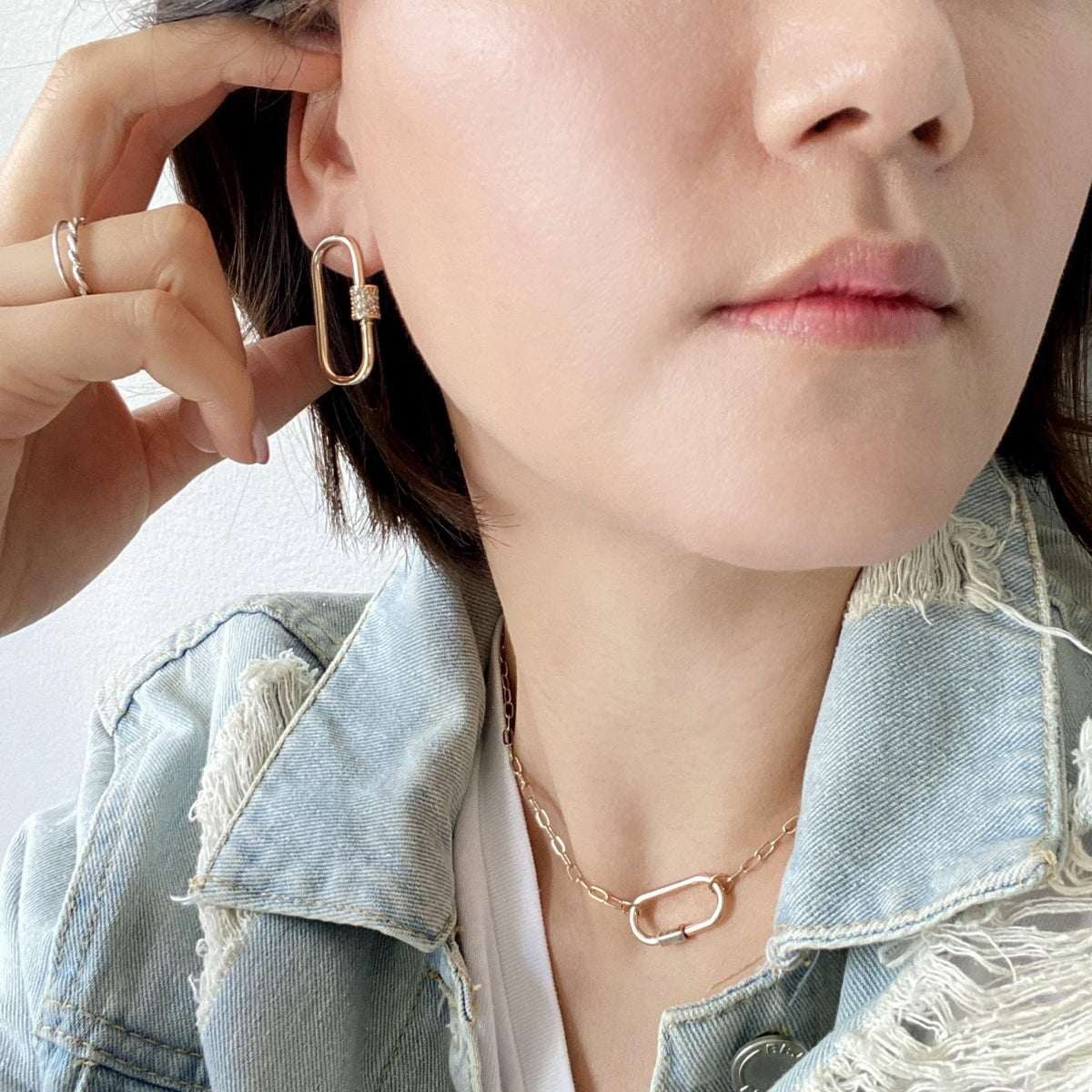 Pave Carabiner Lock Stud Earring - Bauble Sky