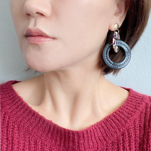 Circle Resin & Leather Earring - Bauble Sky