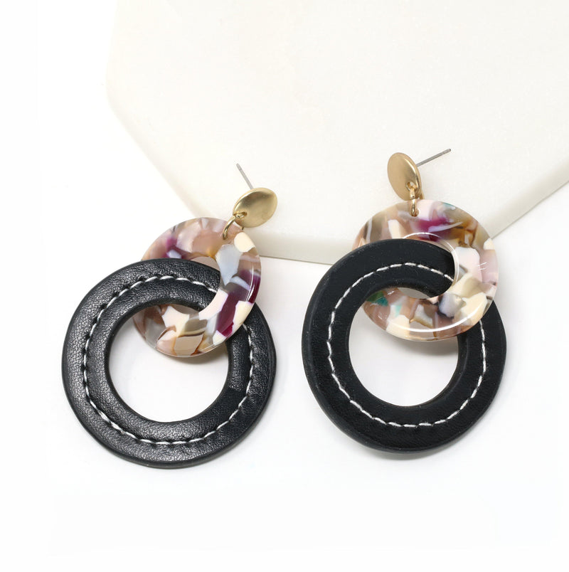 Circle Resin & Leather Earring - Bauble Sky