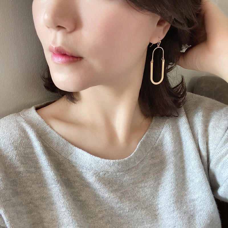 Oval Metal Drop Earrings