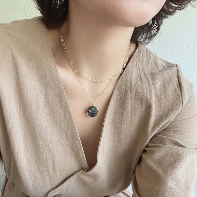 Circle Abalone 2 Layer Necklace