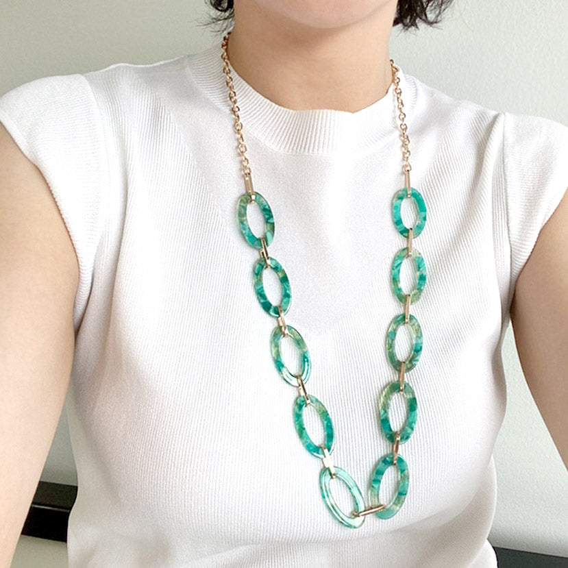 Lightweight Resin Linked Long Necklace – Bauble Sky