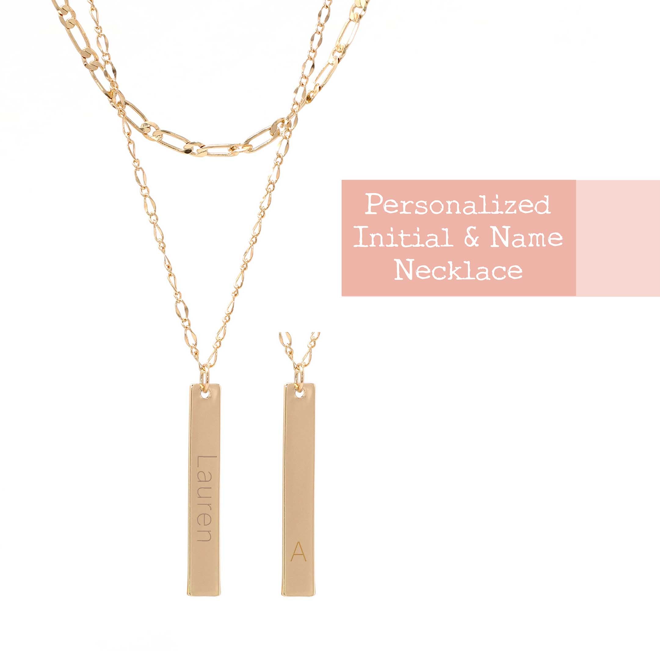 Personalized Initial & Name 2 Layer Bar Necklace