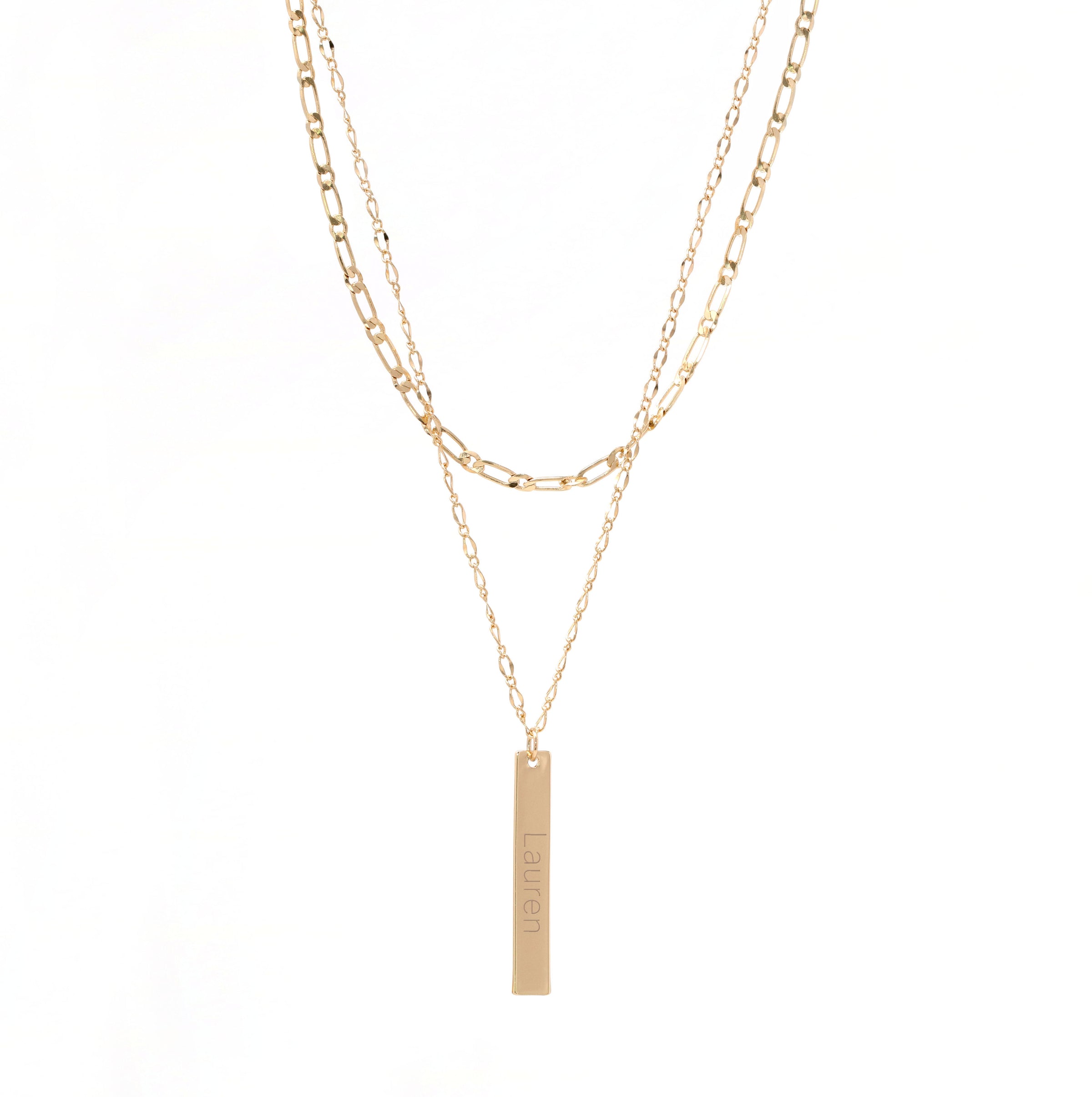 Personalized Initial & Name 2 Layer Bar Necklace