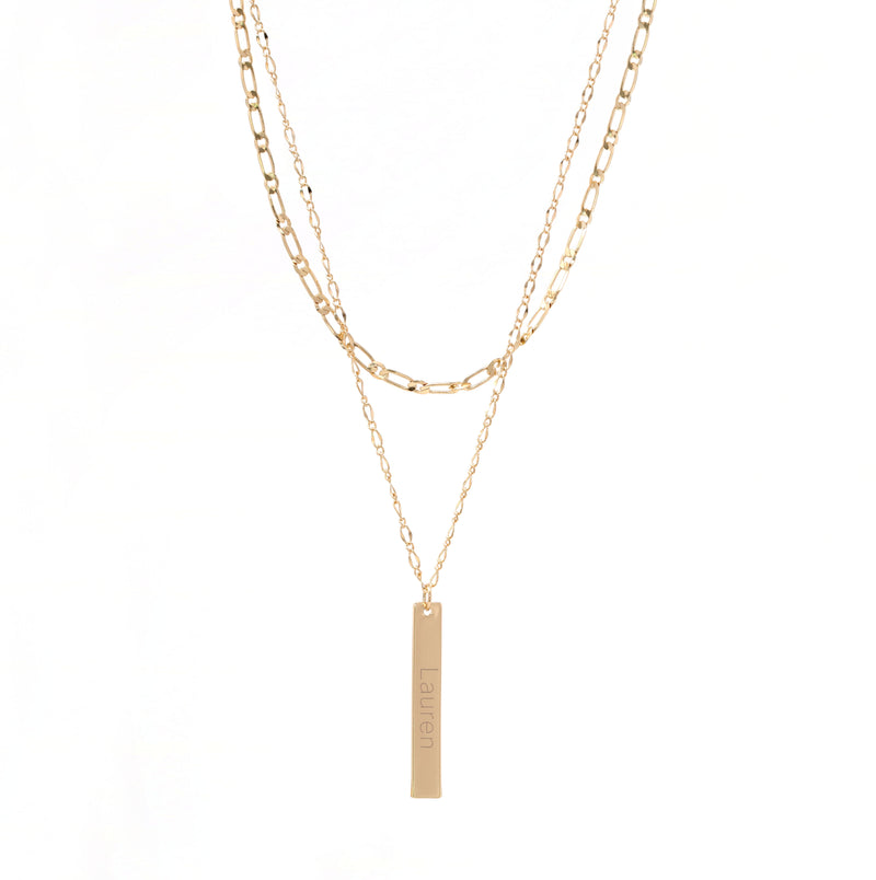 Personalized Initial & Name 2 Layer Bar Necklace