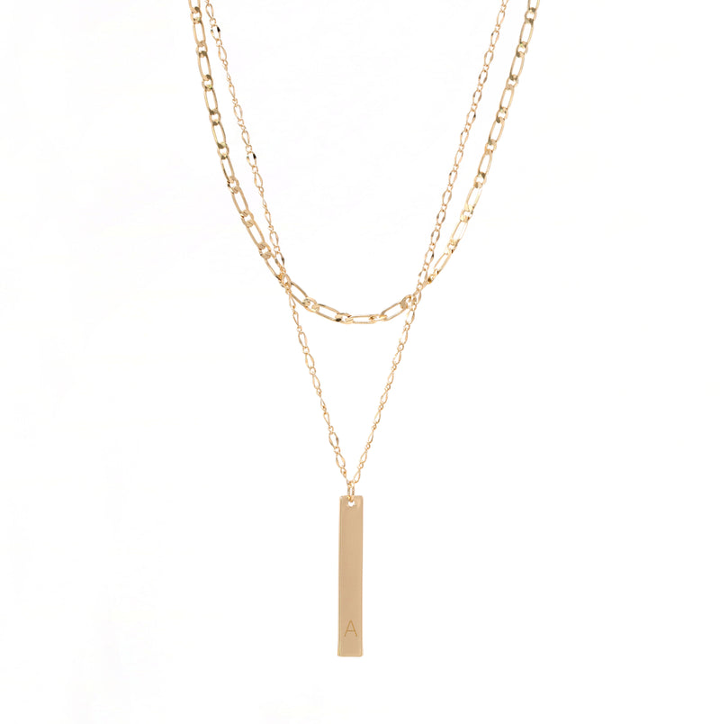 Personalized Initial & Name 2 Layer Bar Necklace