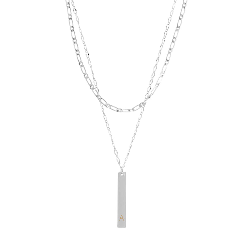 Personalized Initial & Name 2 Layer Bar Necklace