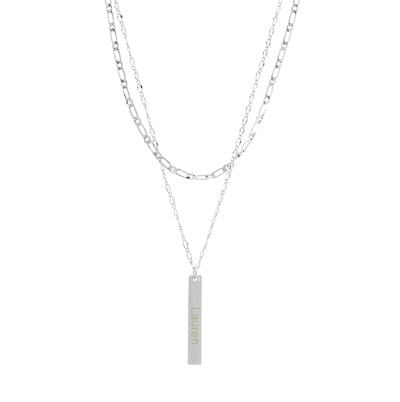 Personalized Initial & Name 2 Layer Bar Necklace