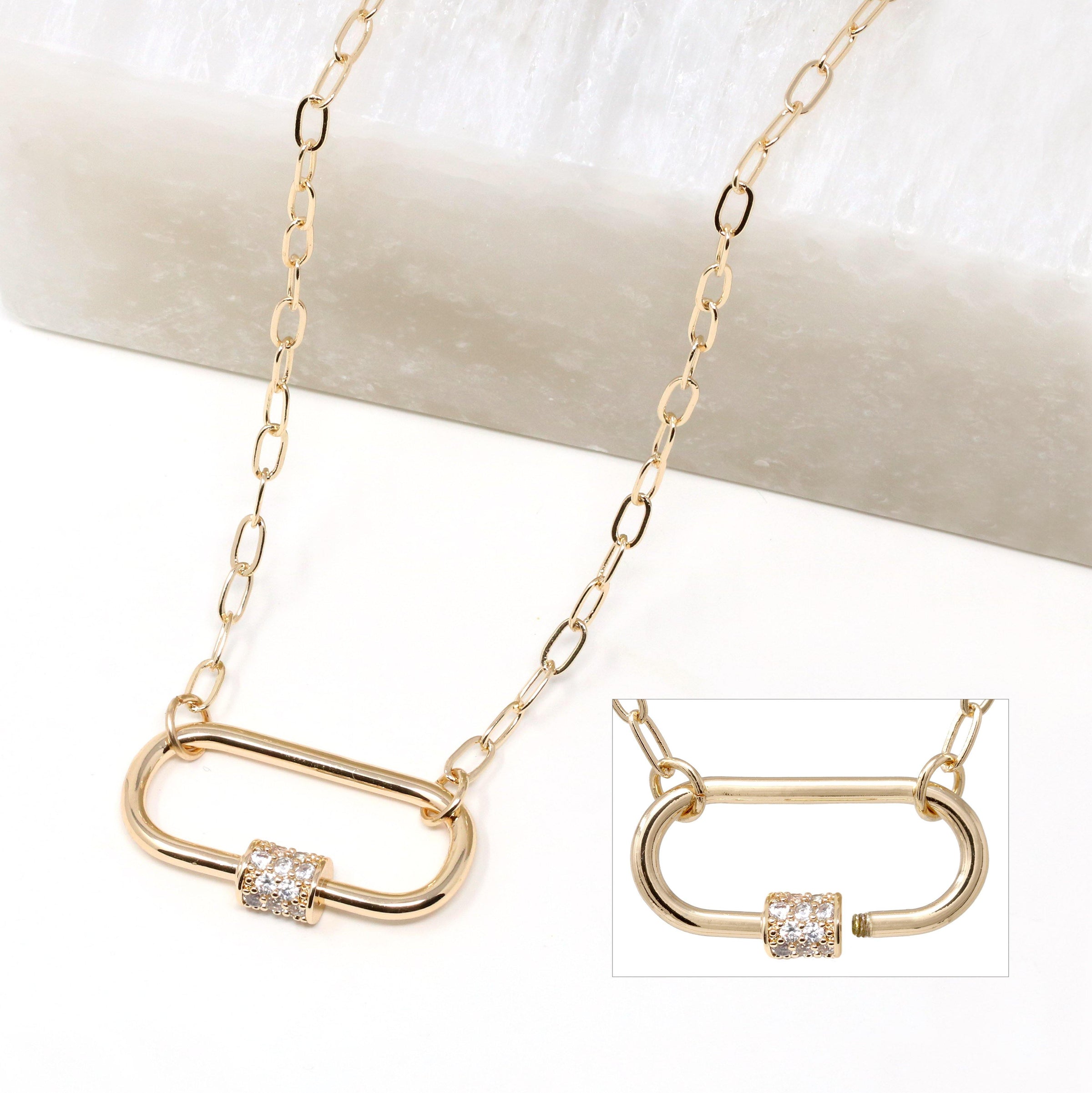 Pave Carabiner Lock Necklace - Bauble Sky