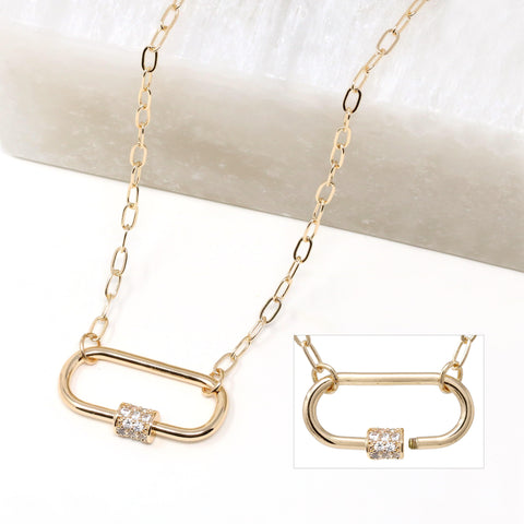 Pave Carabiner Lock Necklace Silver