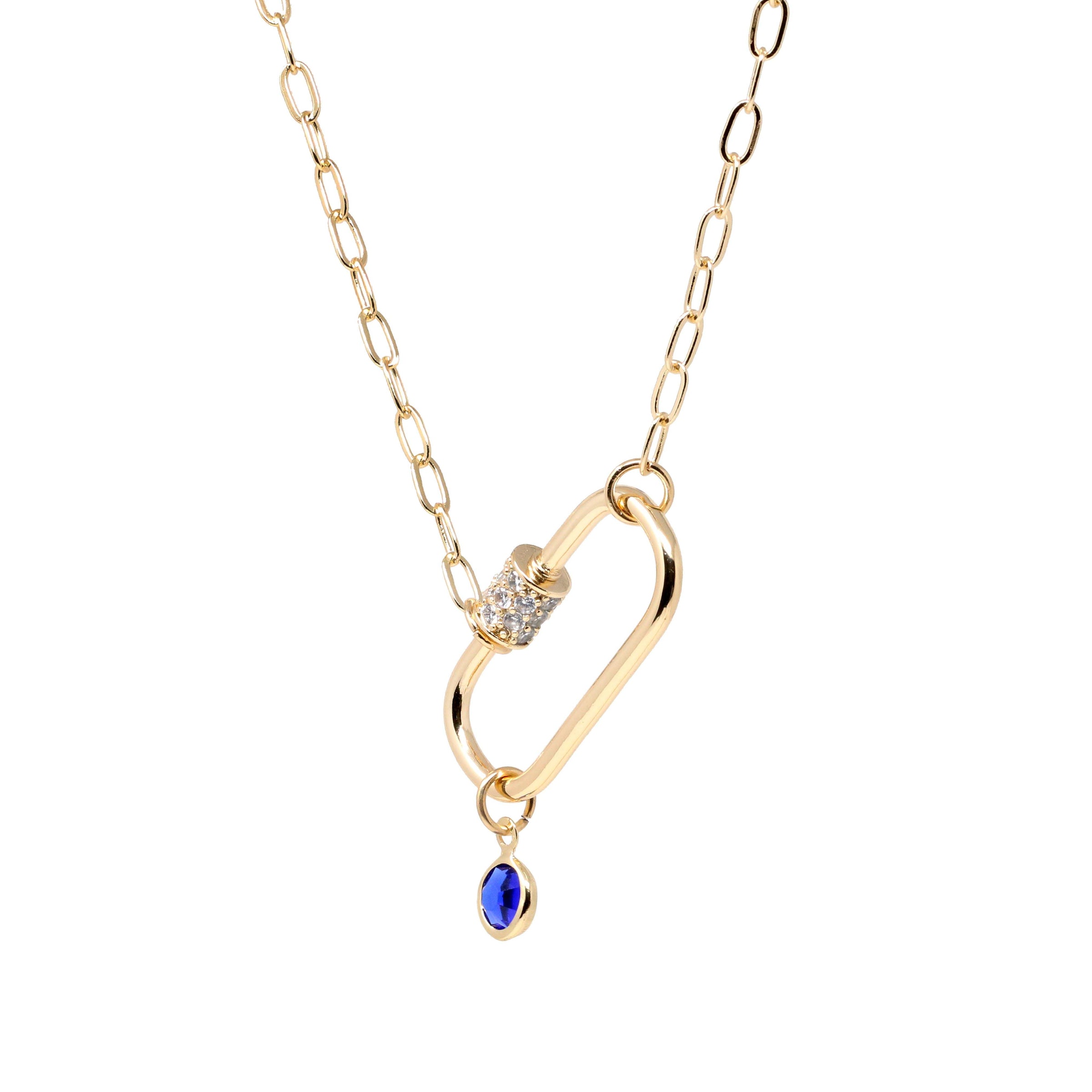 Birthstone Pave Carabiner Lock Necklace - Bauble Sky