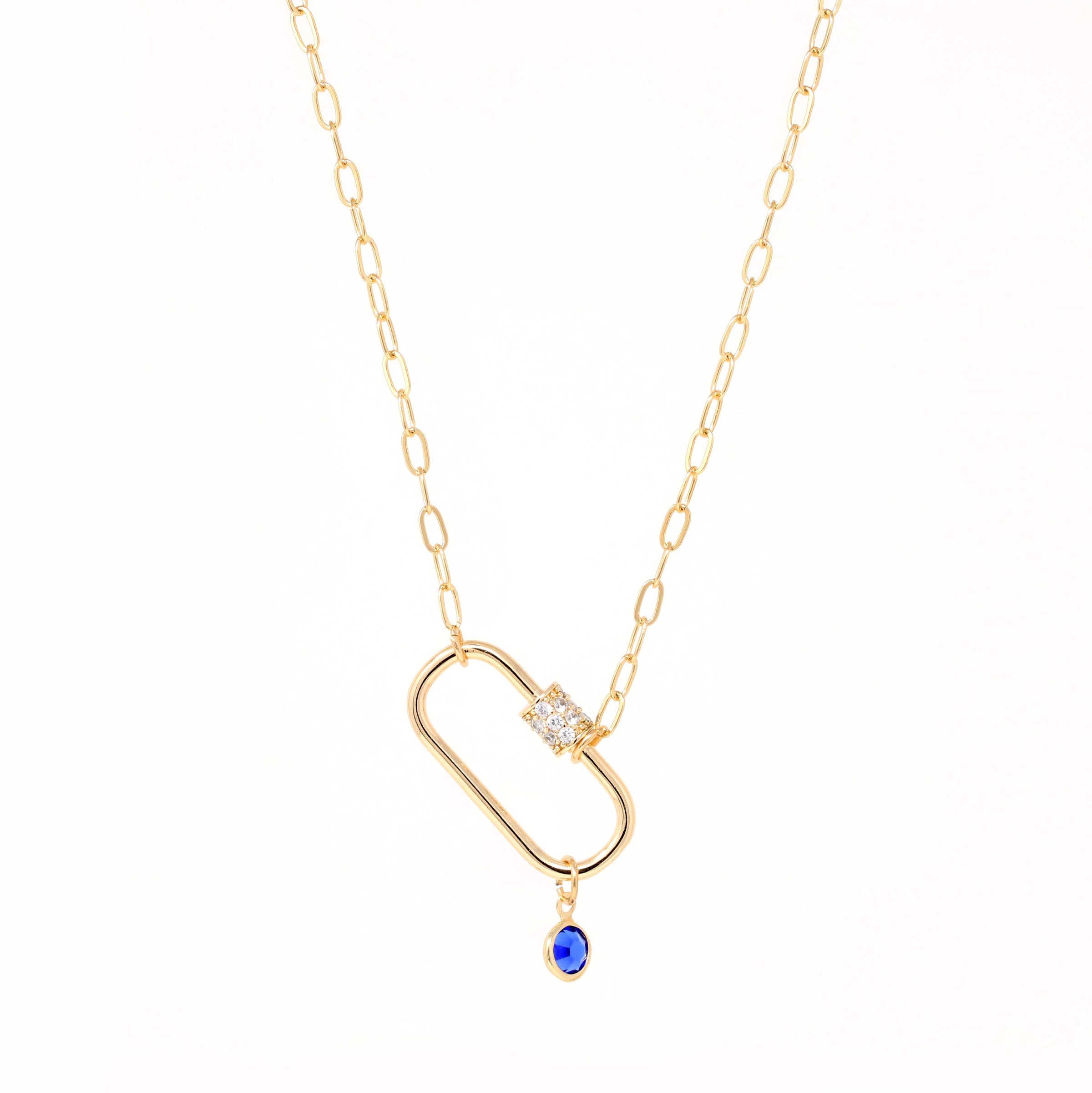 Birthstone Pave Carabiner Lock Necklace - Bauble Sky