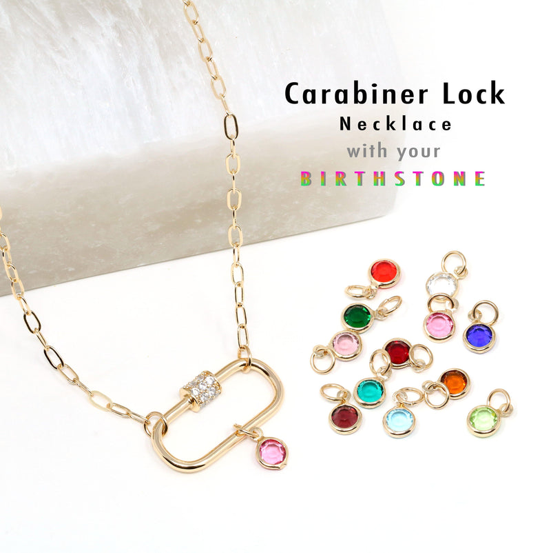 Birthstone Pave Carabiner Lock Necklace - Bauble Sky