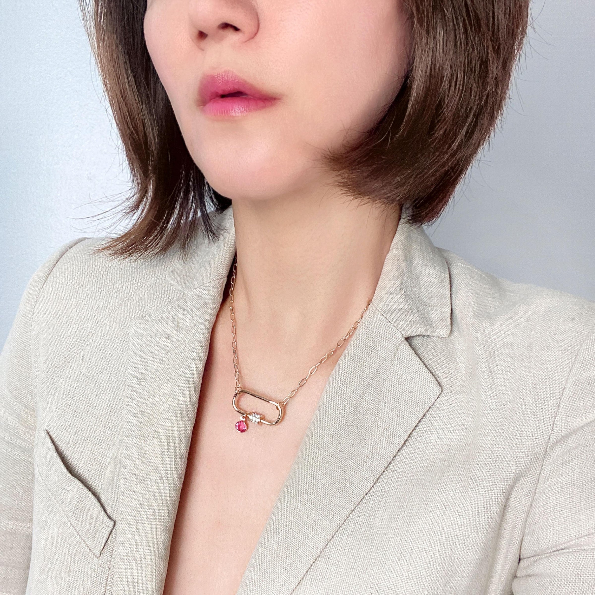 Birthstone Pave Carabiner Lock Necklace - Bauble Sky