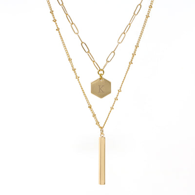 Personalized Initial Hexagon 2 Layer Necklace