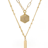 Personalized Initial Hexagon 2 Layer Necklace