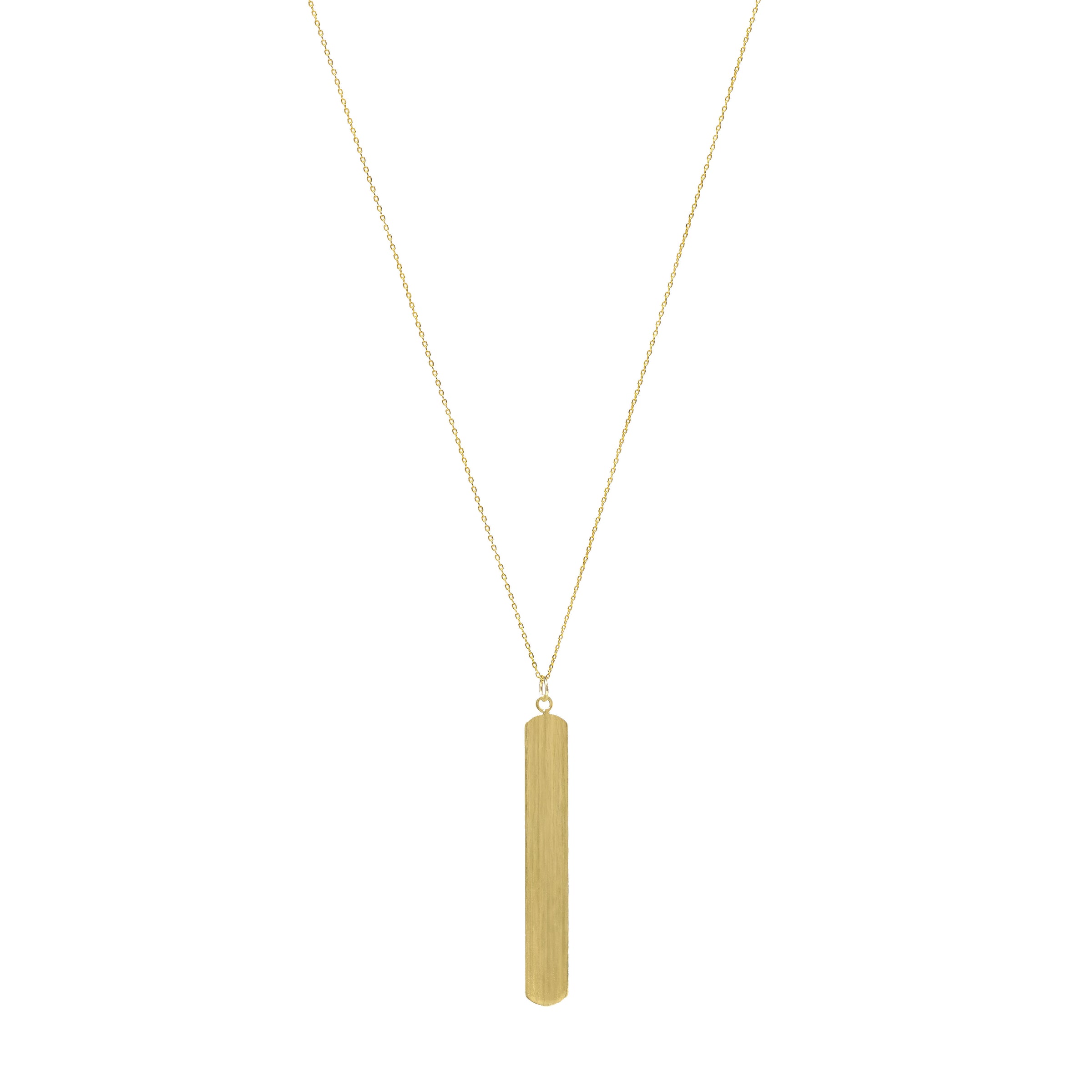 A simple bar pendant long necklace in gold.