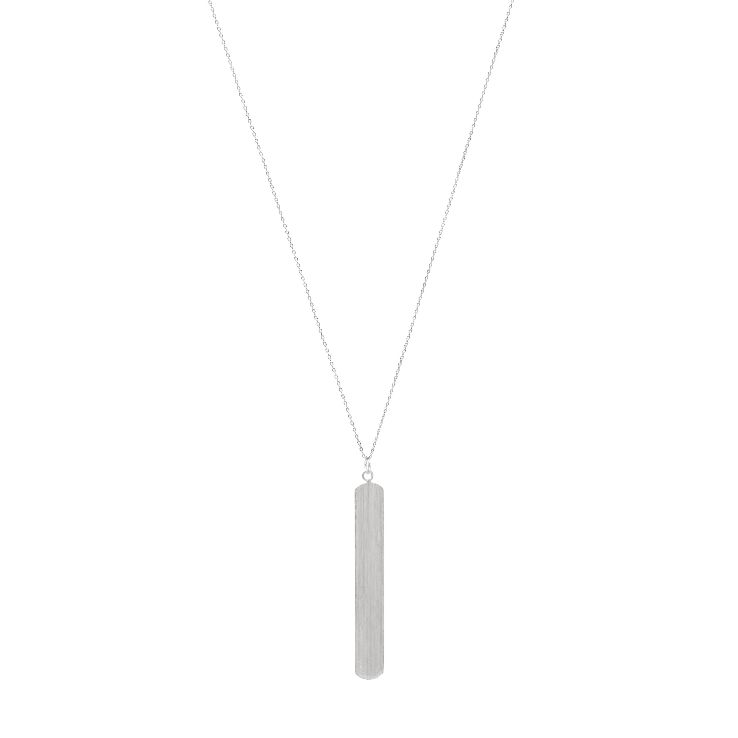 A simple bar pendant long necklace in silver.