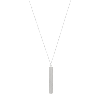 A simple bar pendant long necklace in silver.