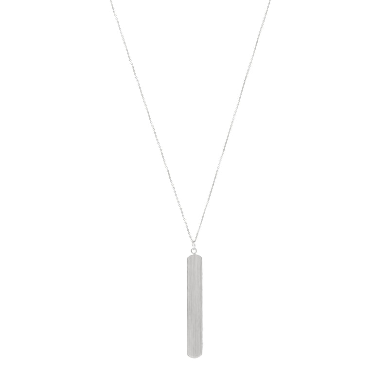 A simple bar pendant long necklace in silver.