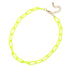 Featuring a stunning paperclip chain short necklace in a pop of vibrant neon yellow color to your outfit.