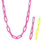 Featuring a stunning paperclip chain short necklace in a pop of vibrant neon yellow or pink color to your outfit.