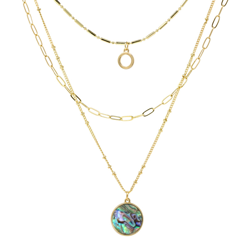Circle Abalone 3 Layer Necklace