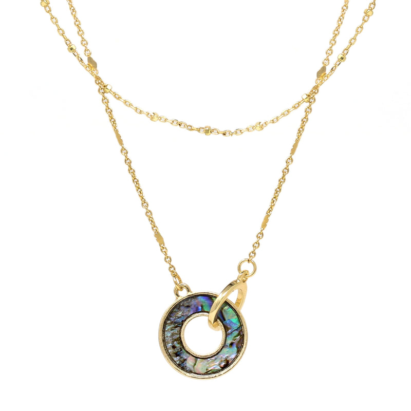 Interlocking Circle Abalone 2 Layer Necklace