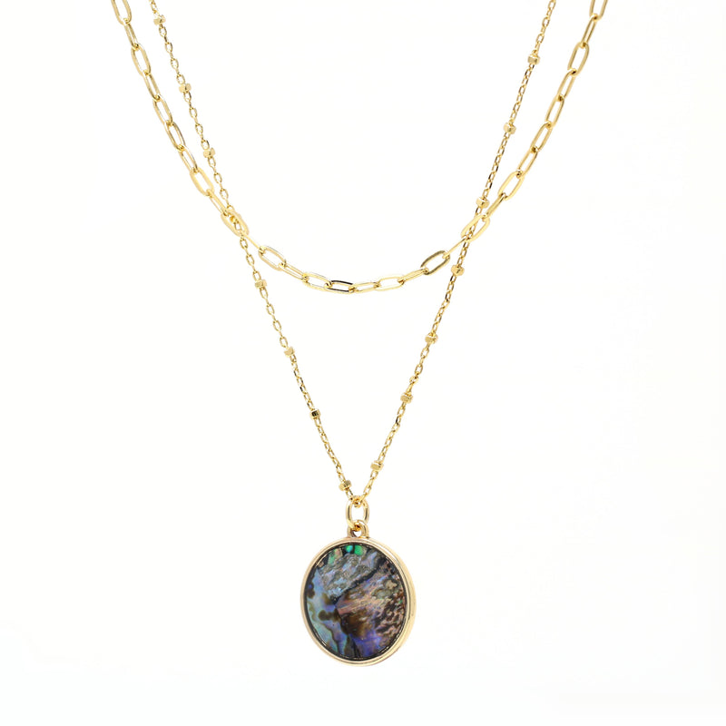 Circle Abalone 2 Layer Necklace