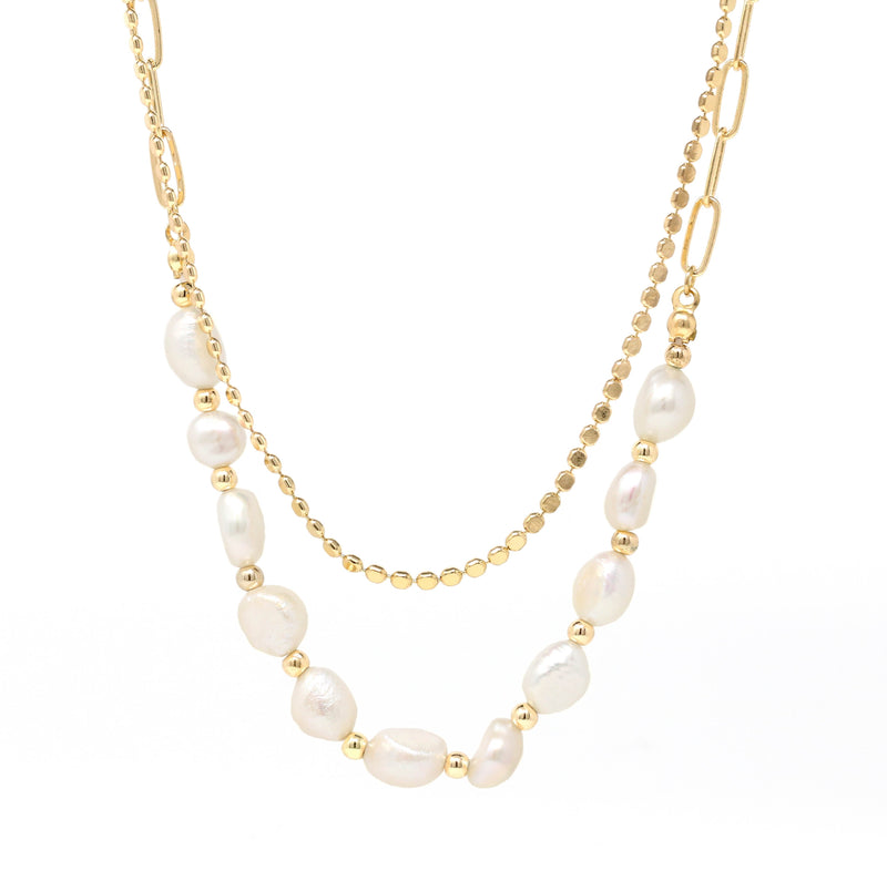 Double Layered Freshwater Pearl Necklace Set In Gold.