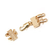 A detangler clasp in gold for a double layered or a multiple layered necklace.