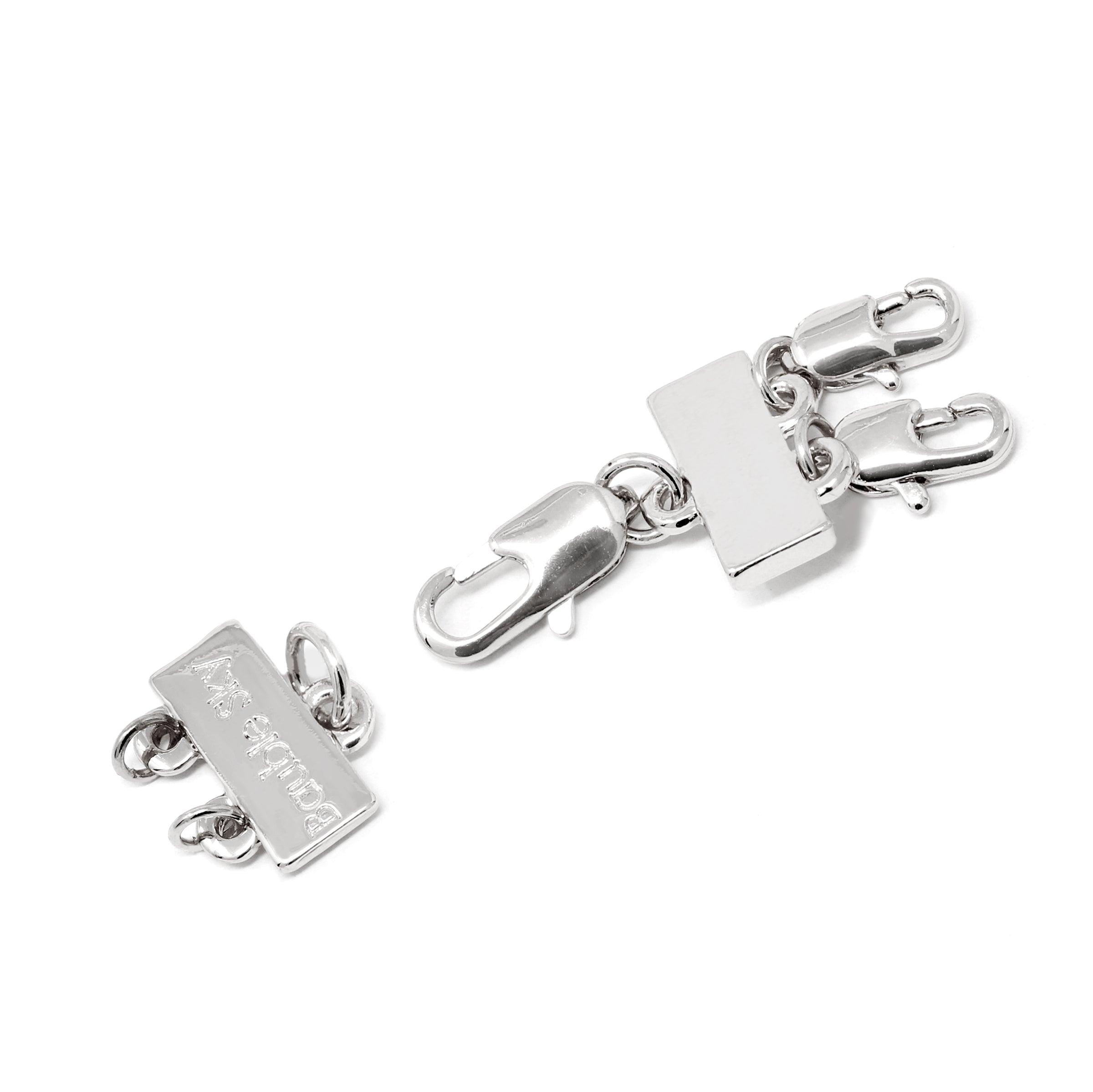 A detangler clasp in silver for a double layered or a multiple layered necklace.