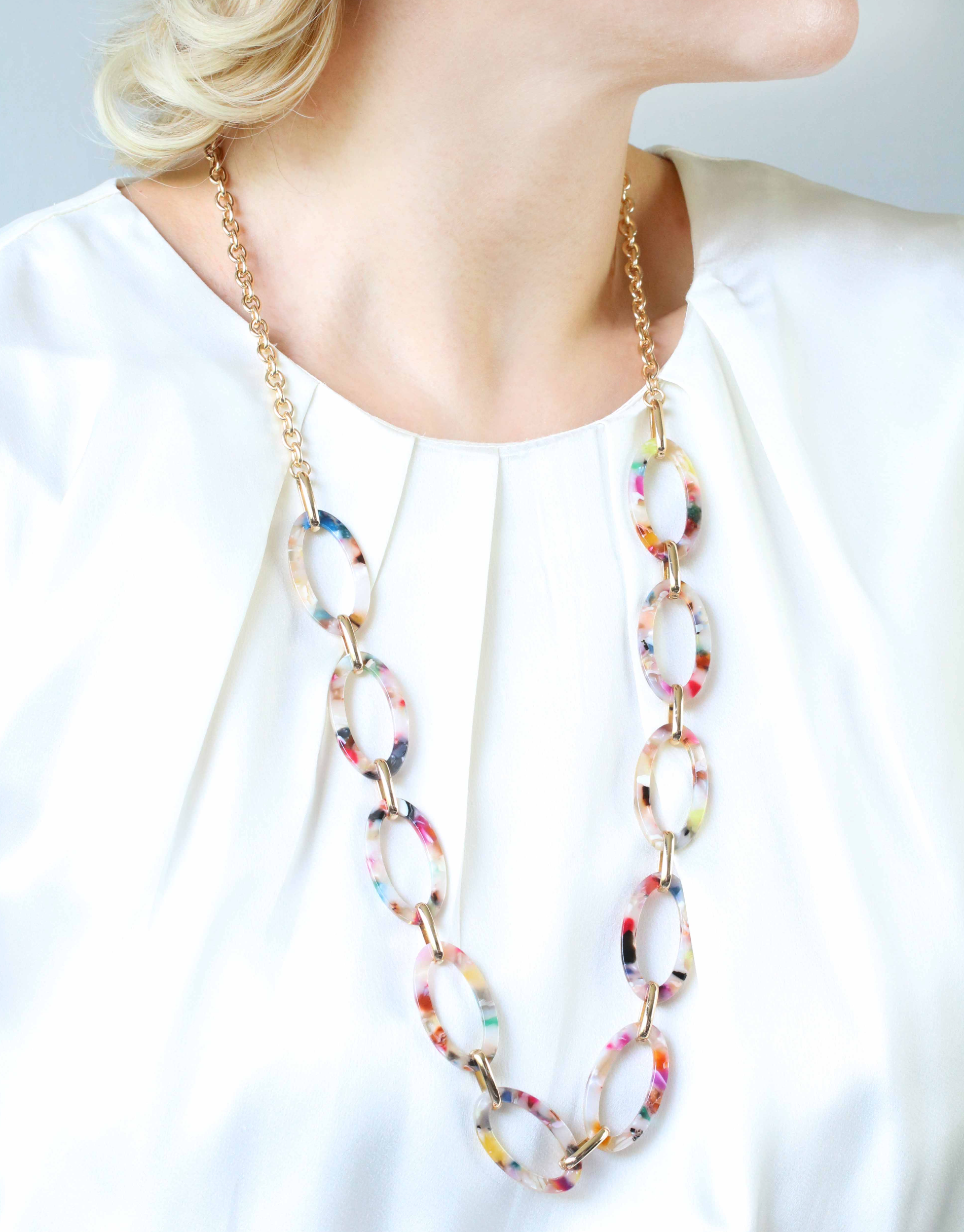 Lightweight Resin Linked Long Necklace